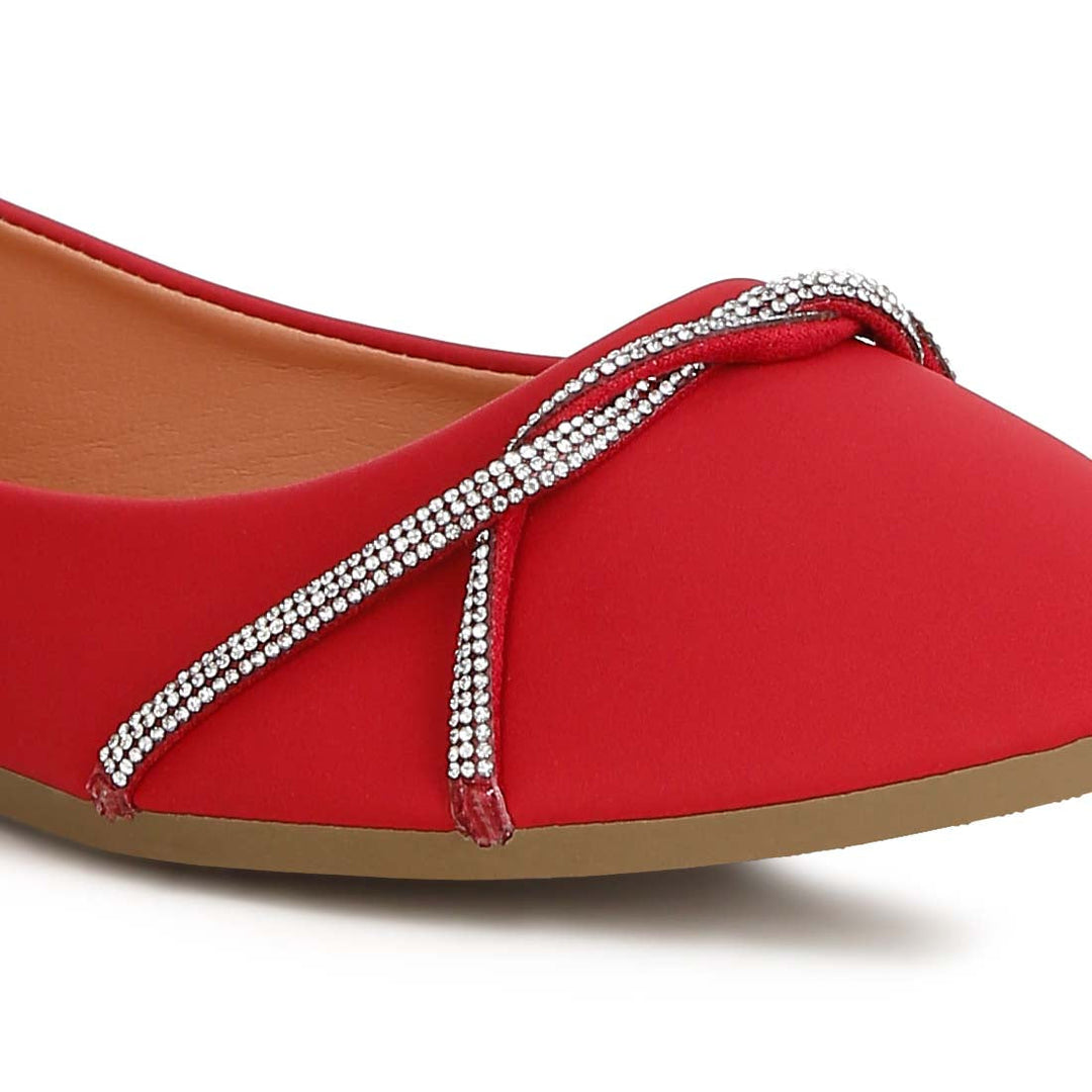 rhinestone faux leather ballerinas#color_red