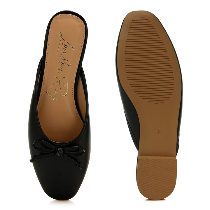 bow slip-on flat mules#color_black