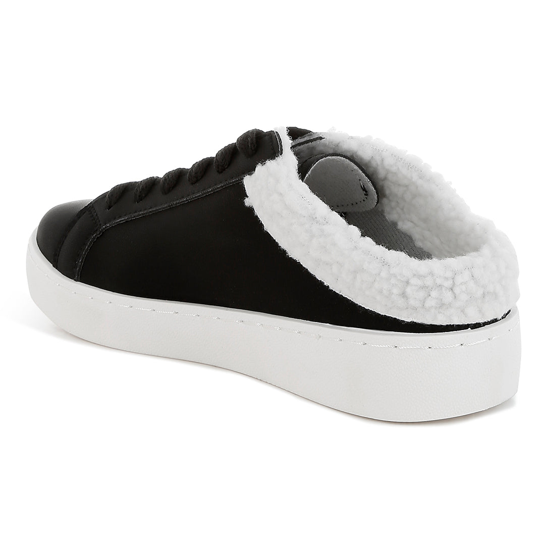 fur collar slip on sneakers#color_black