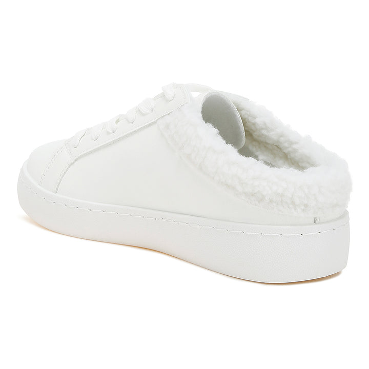 fur collar slip on sneakers#color_white