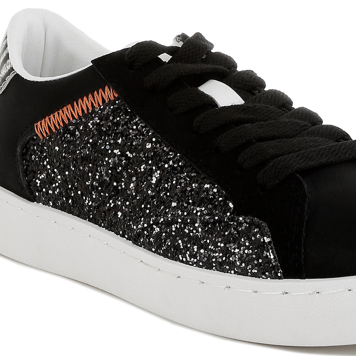 glitter faux leather sneakers#color_black