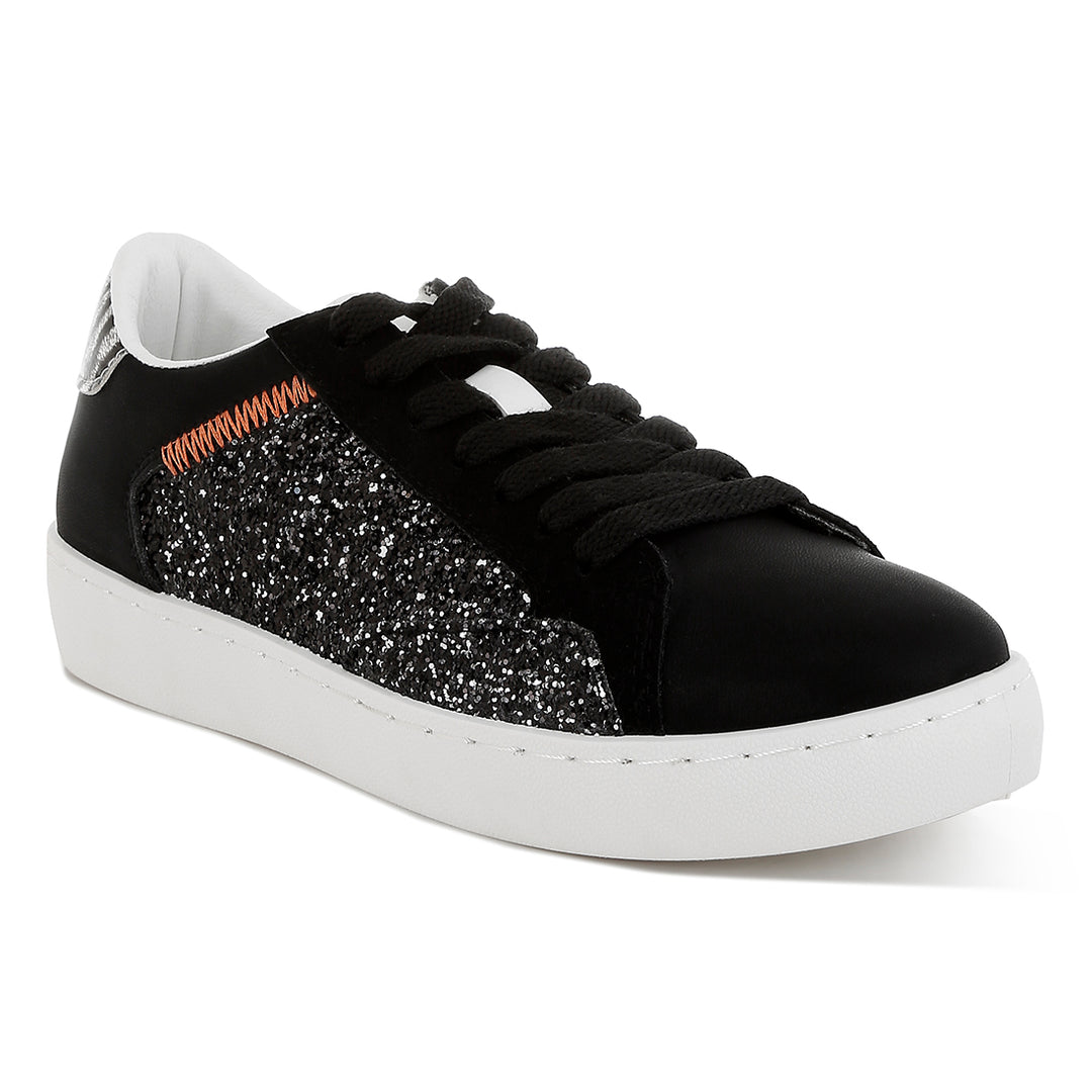 glitter faux leather sneakers#color_black