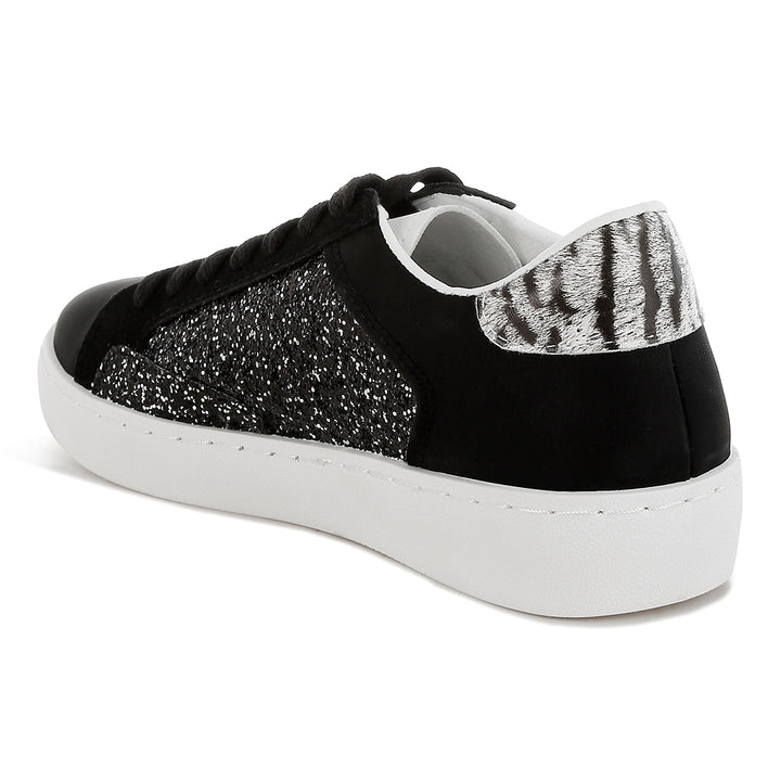 glitter faux leather sneakers#color_black