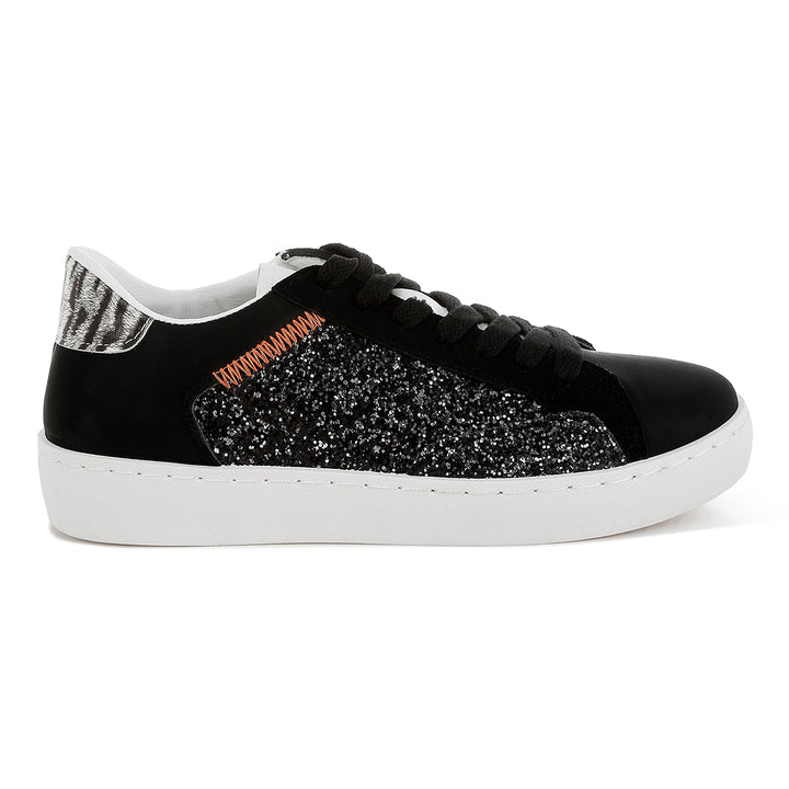 glitter faux leather sneakers#color_black