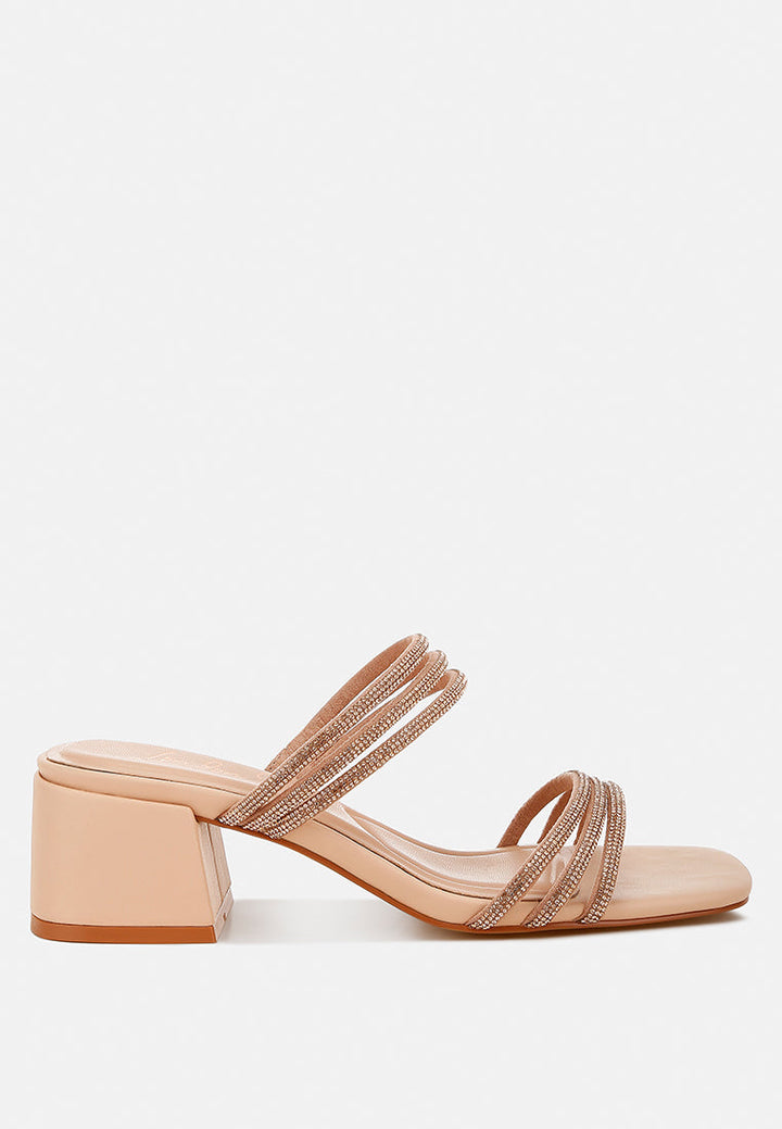 Women Rhinestones Embellished Slip On Sandals In Nude