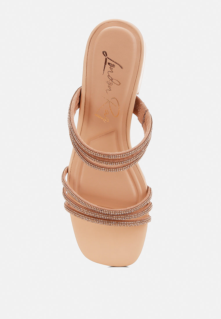 Women Rhinestones Embellished Slip On Sandals In Nude