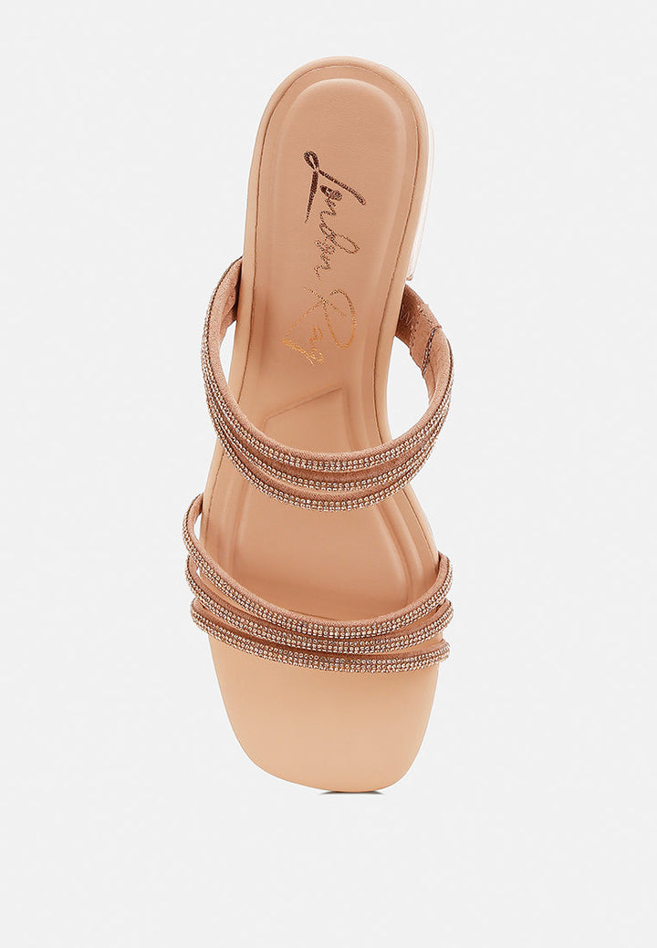 Women Rhinestones Embellished Slip On Sandals In Nude