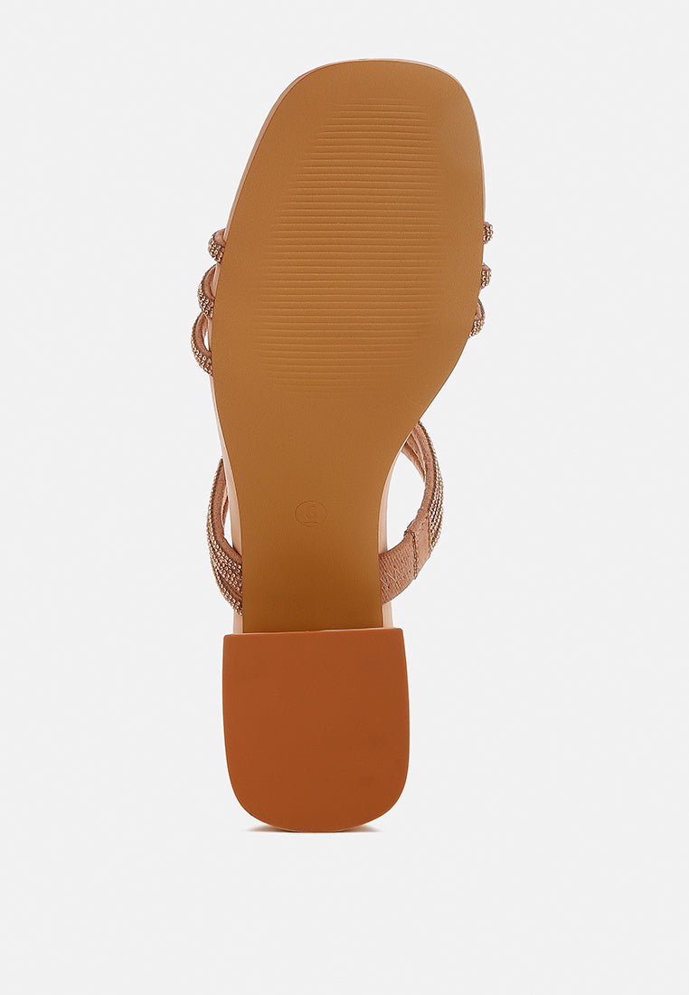 Women Rhinestones Embellished Slip On Sandals In Nude