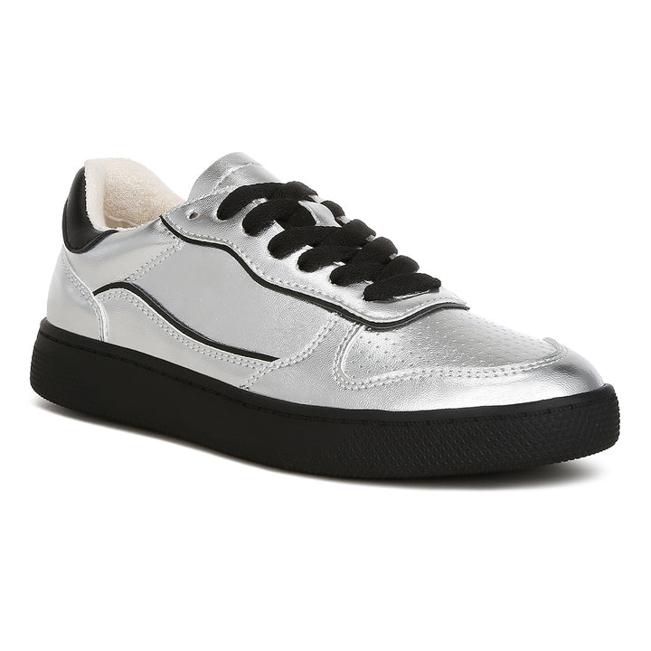 faux leather everyday sneakers#color_silver/black