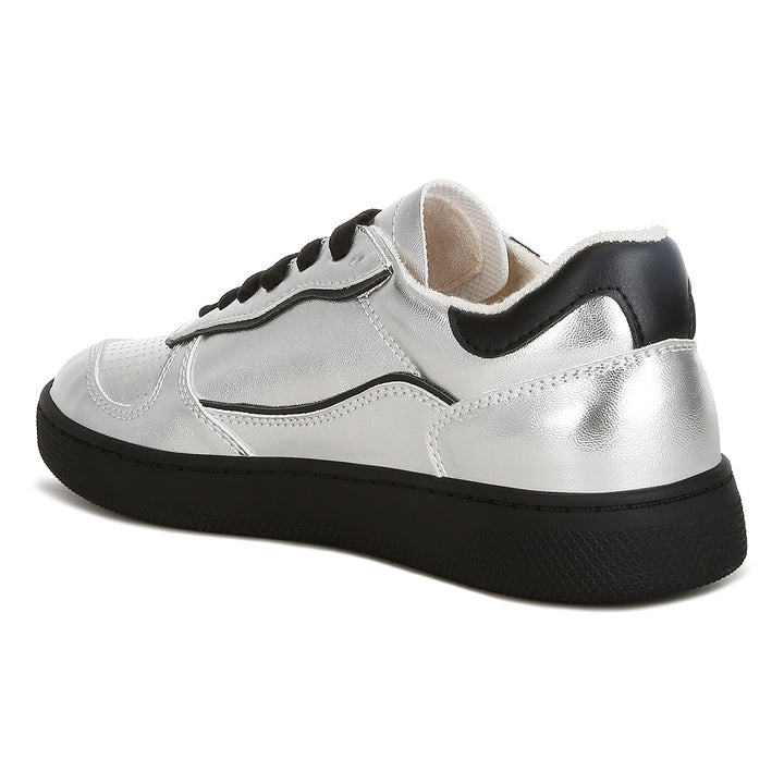 faux leather everyday sneakers#color_silver/black