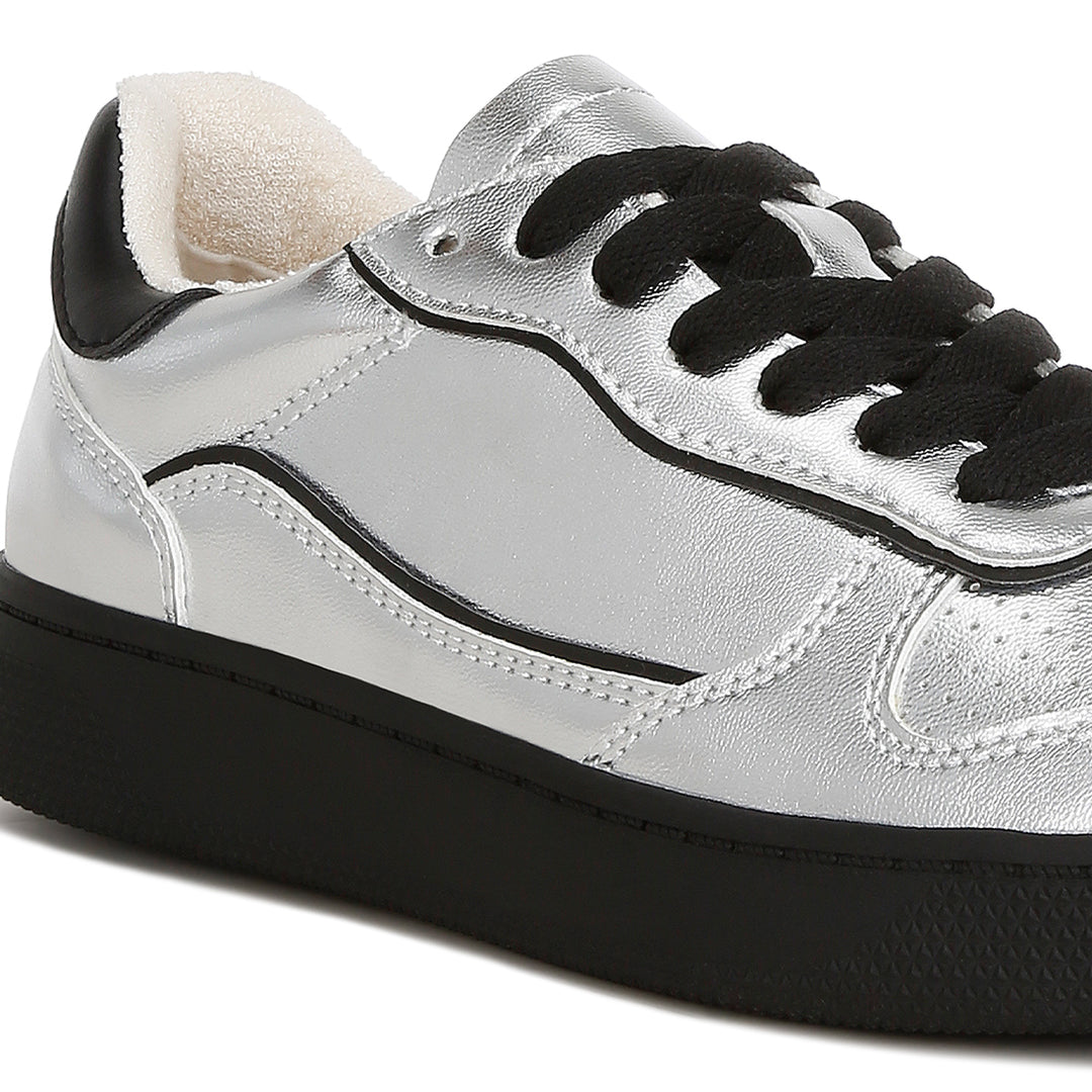 faux leather everyday sneakers#color_silver/black