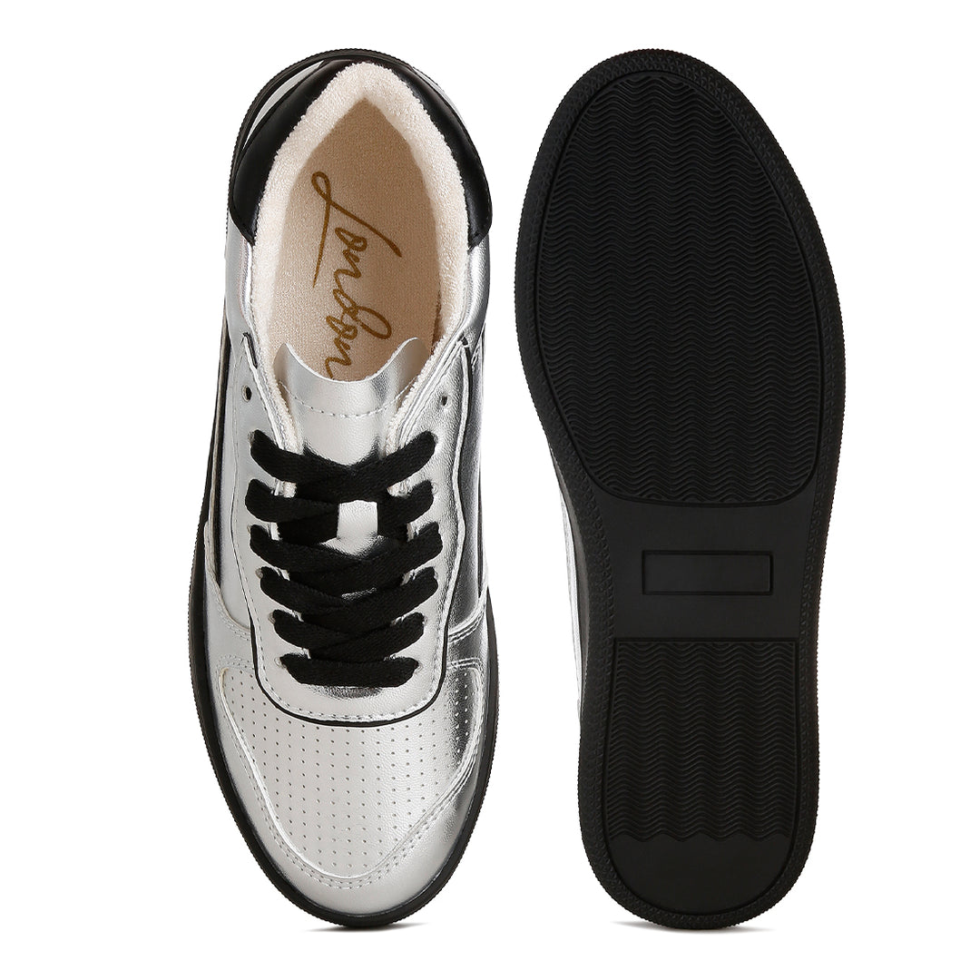 faux leather everyday sneakers#color_silver/black