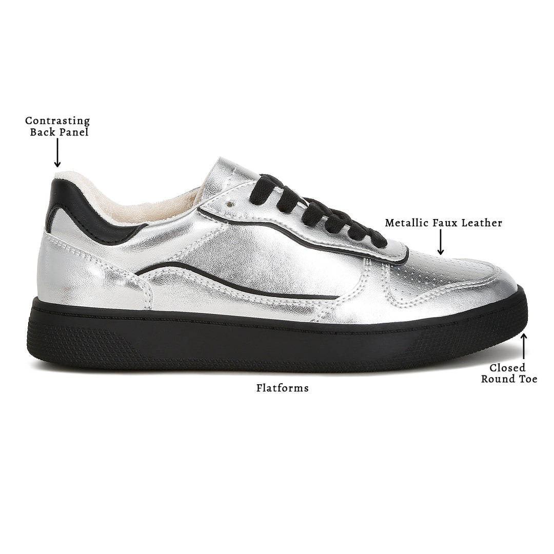 faux leather everyday sneakers#color_silver/black