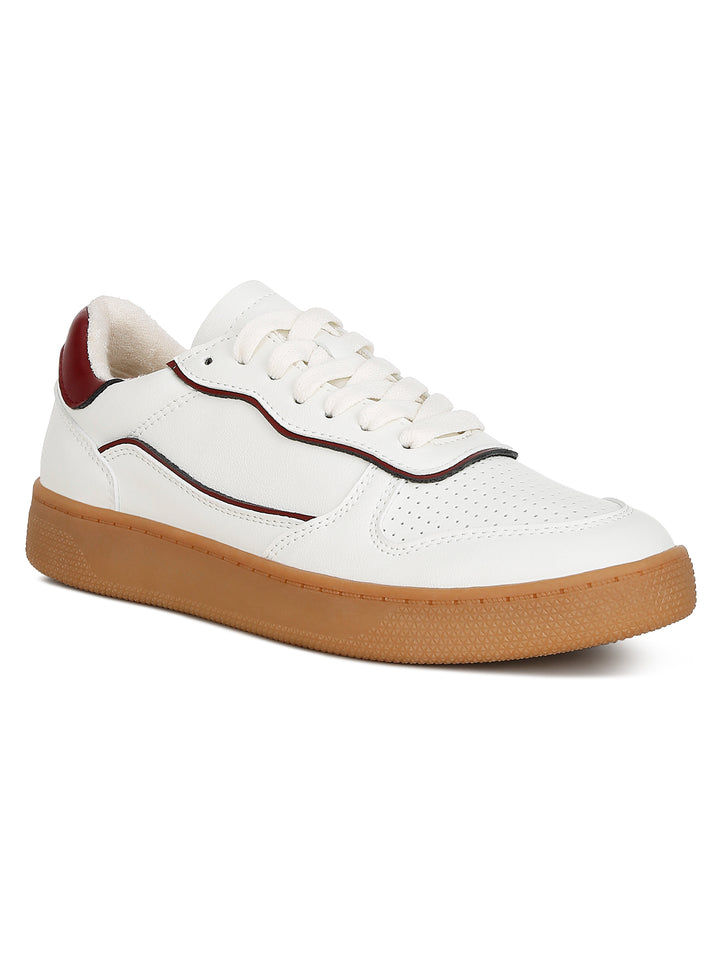 faux leather everyday sneakers#color_white/red