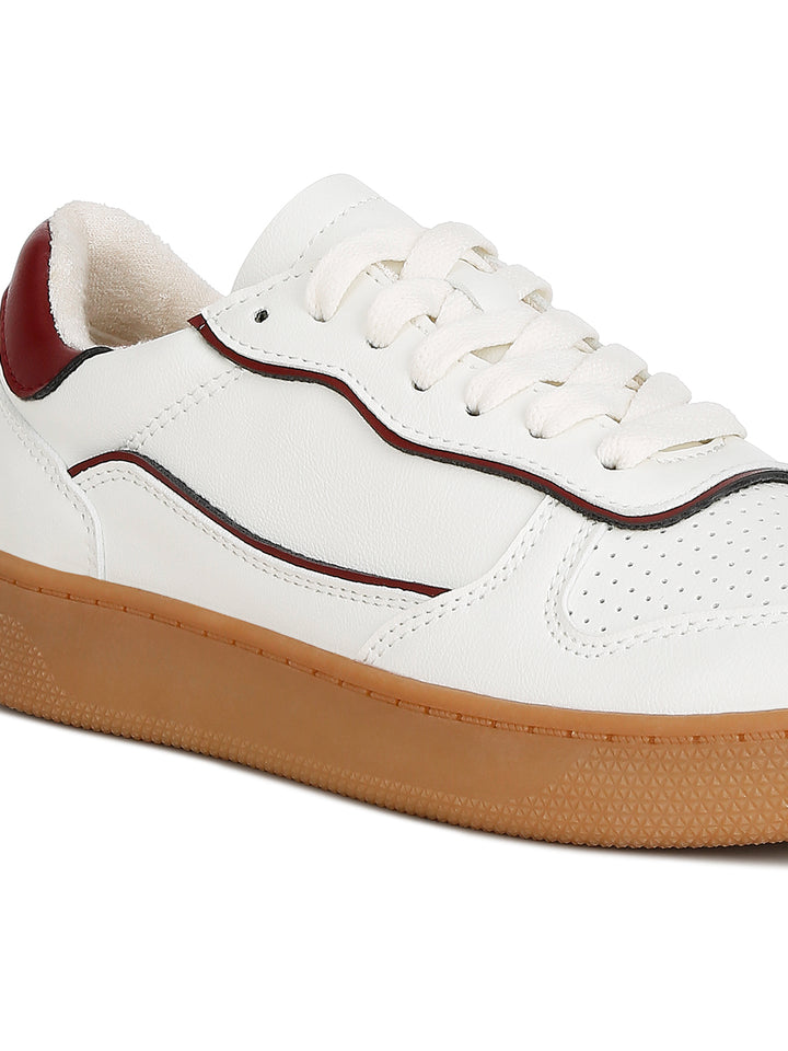 faux leather everyday sneakers#color_white/red