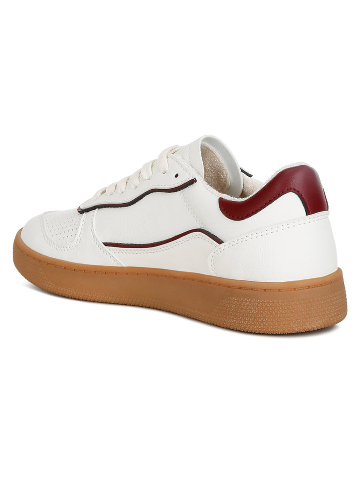 faux leather everyday sneakers#color_white/red