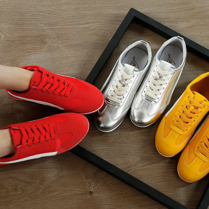 faux leather lace-up sneakers#color_red