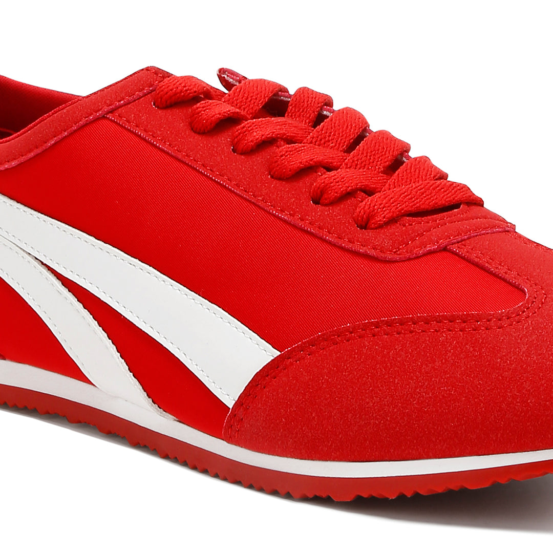 faux leather lace-up sneakers#color_red