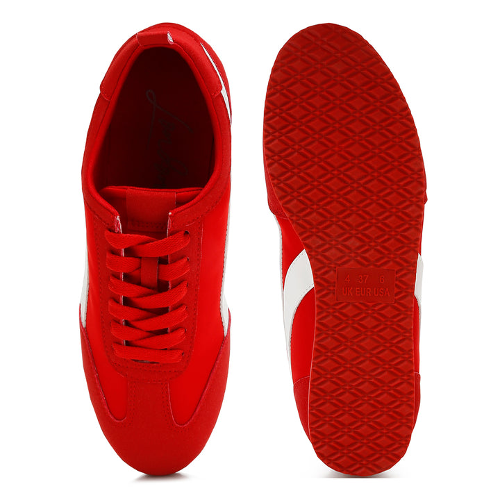 faux leather lace-up sneakers#color_red