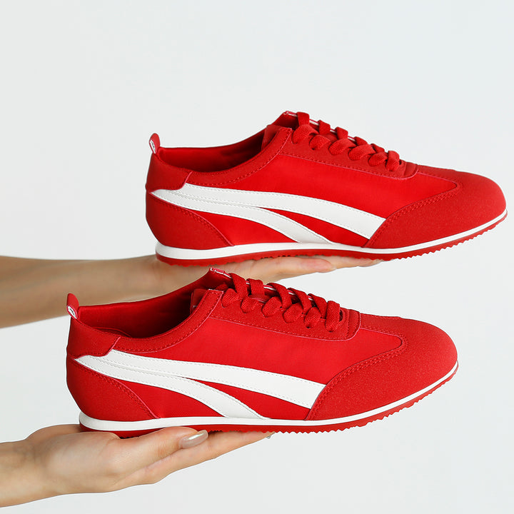 faux leather lace-up sneakers#color_red