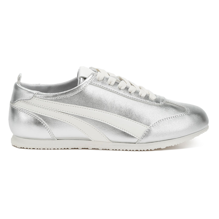 faux leather lace-up sneakers#color_silver