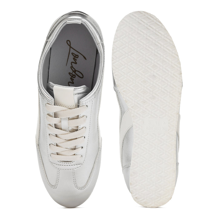 faux leather lace-up sneakers#color_silver