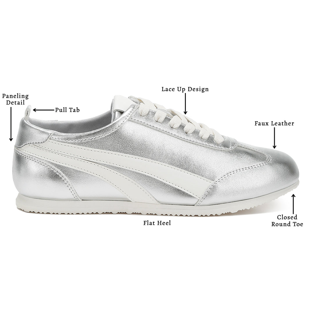 faux leather lace-up sneakers#color_silver