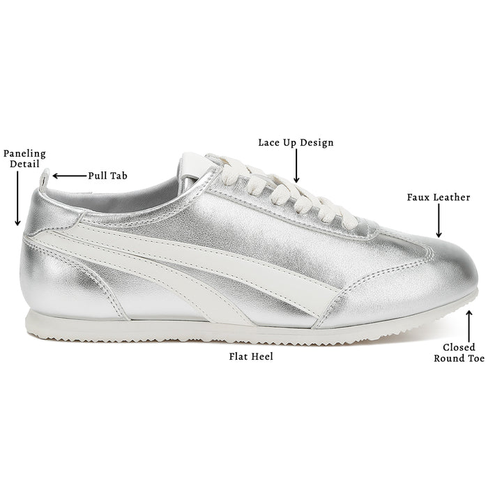 faux leather lace-up sneakers#color_silver