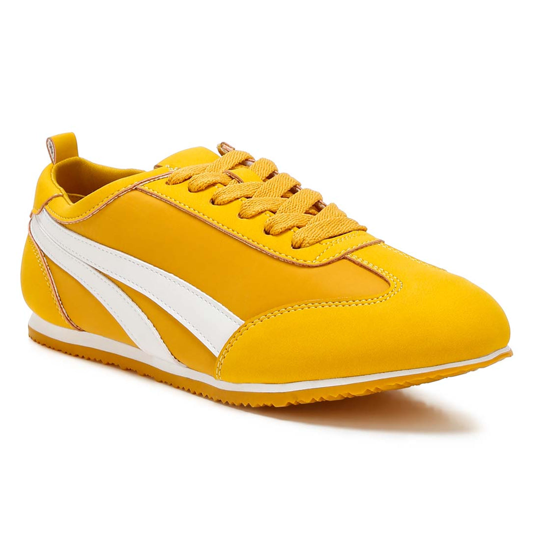 faux leather lace-up sneakers#color_yellow