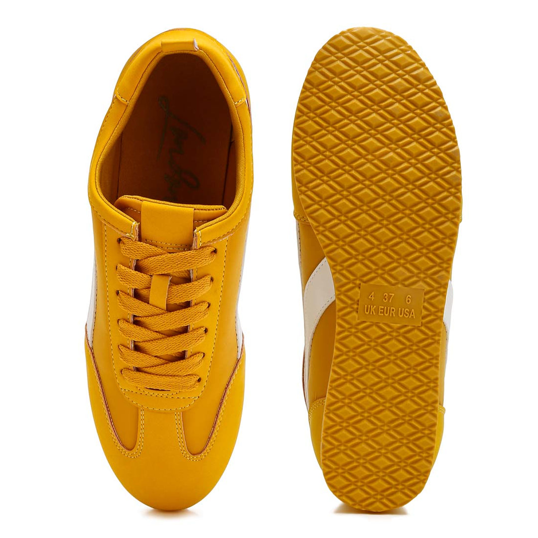 faux leather lace-up sneakers#color_yellow