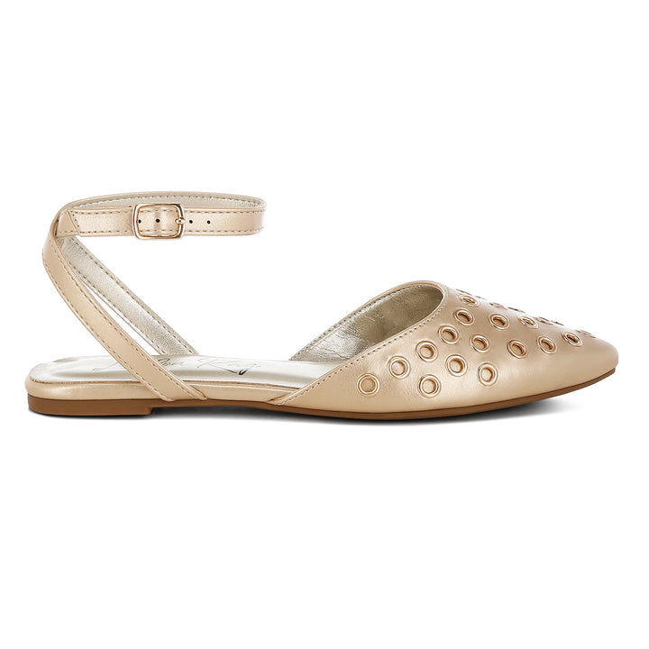 metallic eyelet detail flat sandals#color_gold