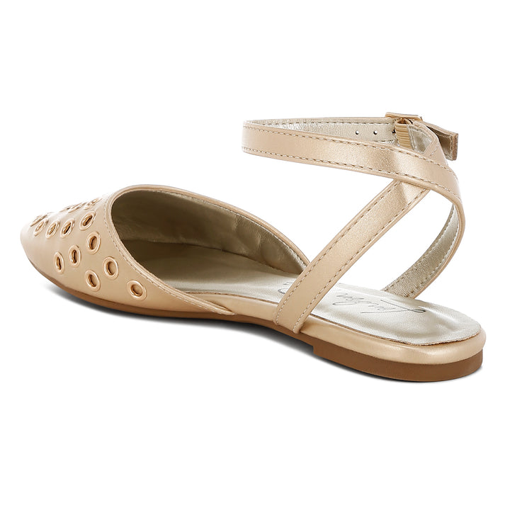 metallic eyelet detail flat sandals#color_gold