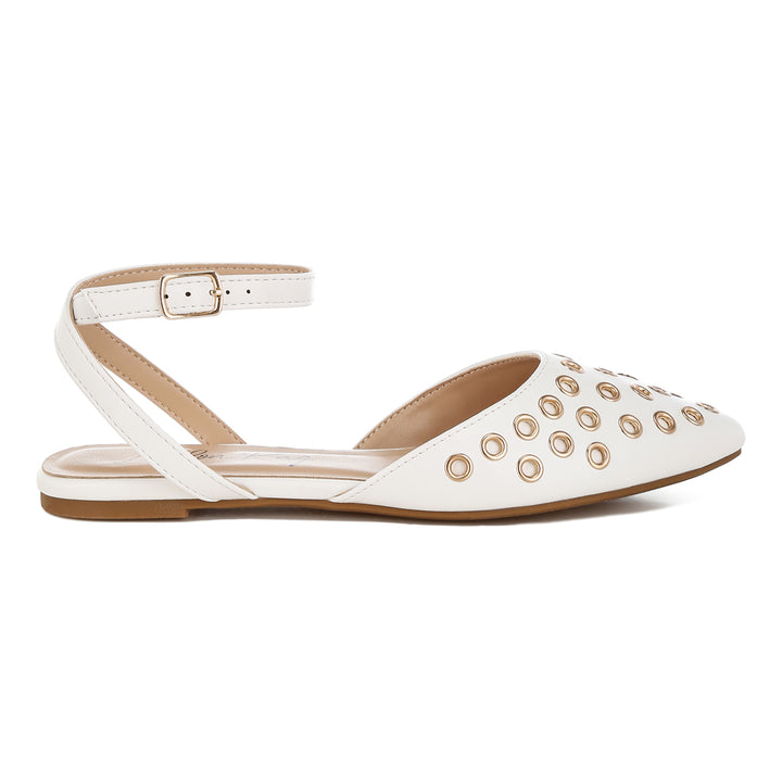 metallic eyelet detail flat sandals#color_white