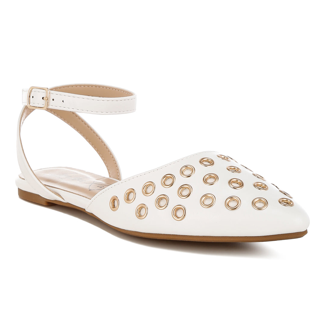 metallic eyelet detail flat sandals#color_white