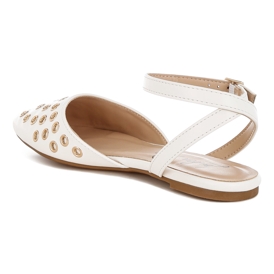 metallic eyelet detail flat sandals#color_white