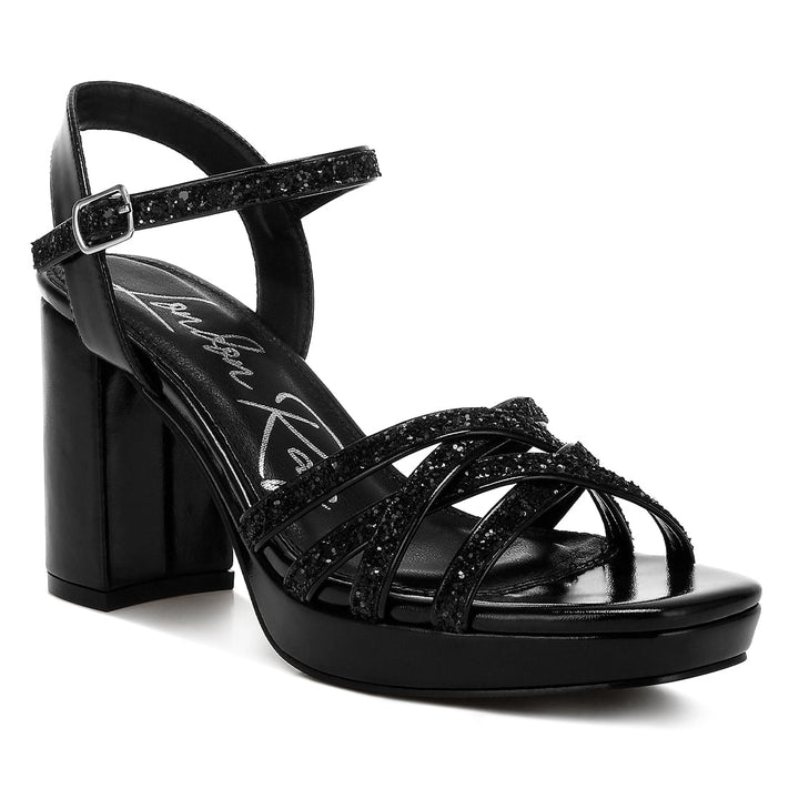 glitter strappy block sandals#color_black