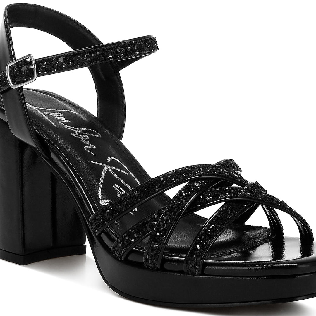 glitter strappy block sandals#color_black