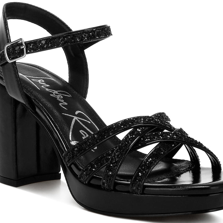 glitter strappy block sandals#color_black