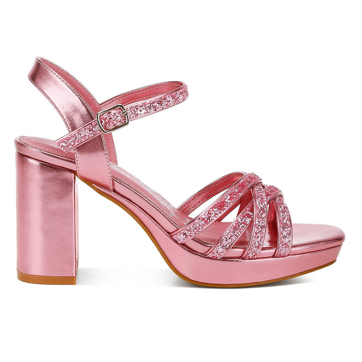 glitter strappy block sandals#color_pink