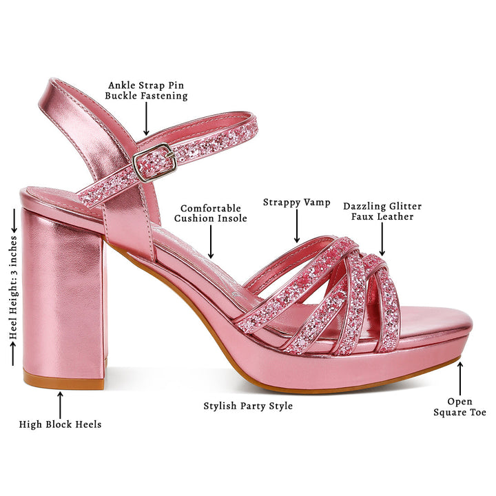 glitter strappy block sandals#color_pink