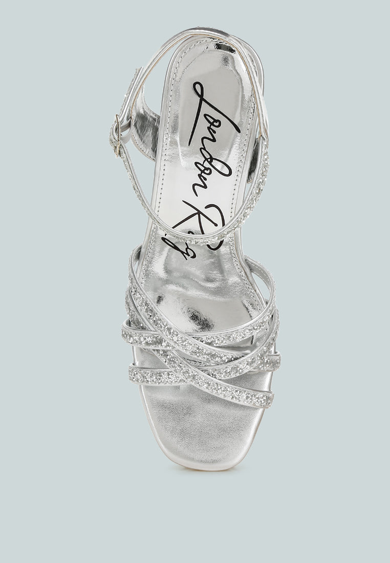 women glitter strappy block sandals#color_silver