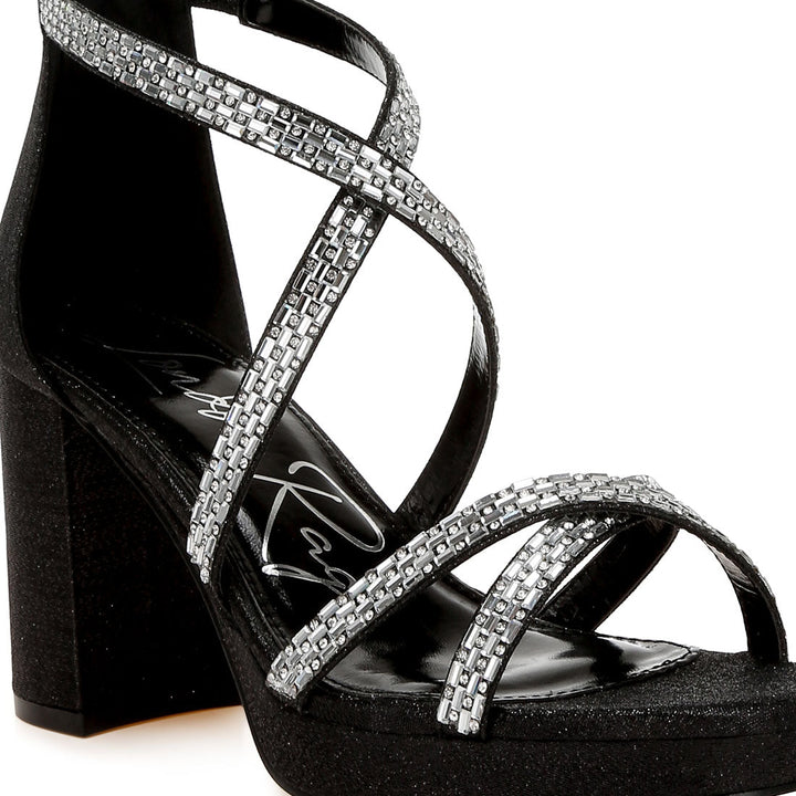 rhinestones embellished strappy sandals#color_black