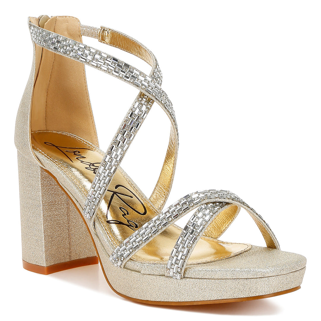 rhinestones embellished strappy sandals#color_gold