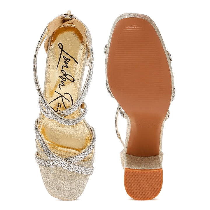 rhinestones embellished strappy sandals#color_gold