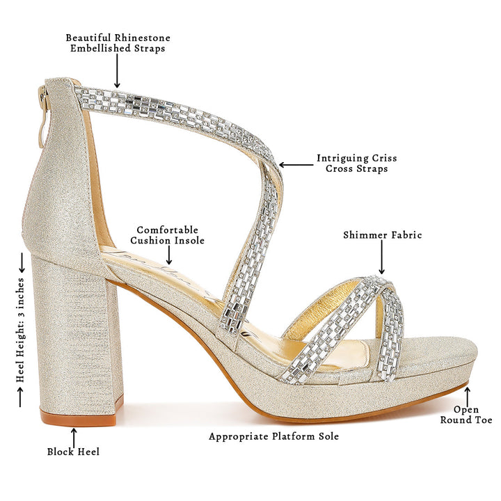 rhinestones embellished strappy sandals#color_gold