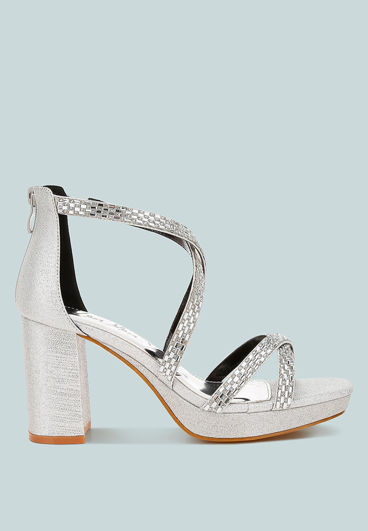 women rhinestones embellished strappy sandals#color_silver