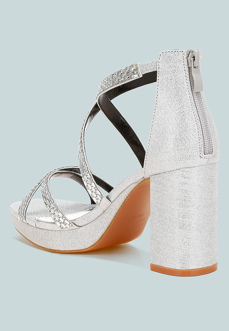 women rhinestones embellished strappy sandals#color_silver