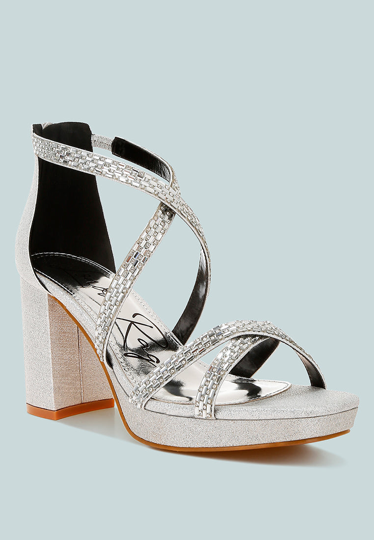 women rhinestones embellished strappy sandals#color_silver