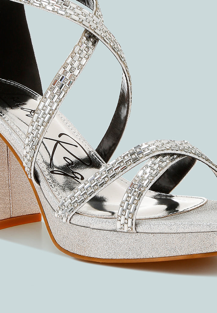 women rhinestones embellished strappy sandals#color_silver