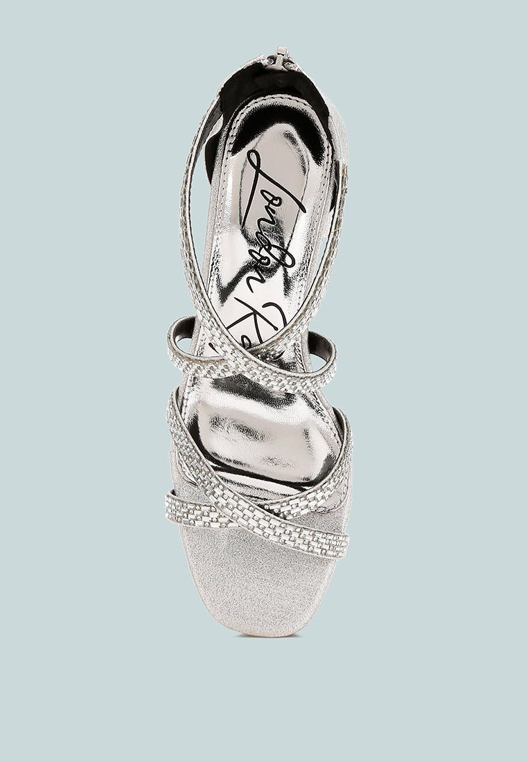 women rhinestones embellished strappy sandals#color_silver